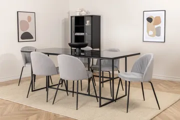 Matgrupp Leria 200 cm inkl 6 Foyos Stolar - Glas/Svart/Grå - Möbler - Bord & matgrupp - Matgrupp