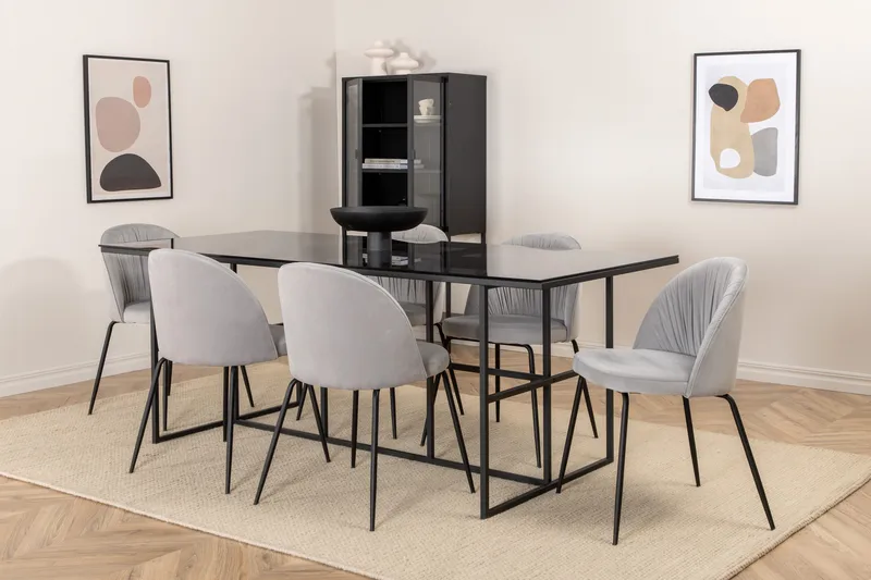 Matgrupp Leria 200 cm inkl 6 Foyos Stolar - Glas/Svart/Grå - Möbler - Bord & matgrupp - Matgrupp