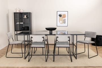 Matgrupp Leria 200 cm inkl 6 Kenth Sammetsstolar - Glas/Svart/Ljusgrå - Möbler - Bord & matgrupp - Matgrupp