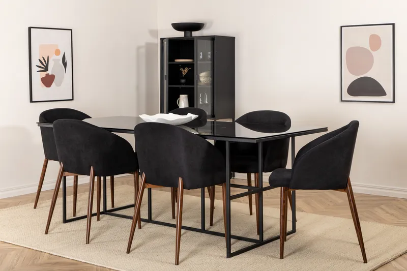 Matgrupp Leria 200 cm inkl 6 Kullersbro Stolar - Glas/Svart/Brun - Möbler - Bord & matgrupp - Matgrupp