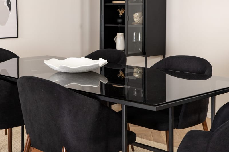 Matgrupp Leria 200 cm inkl 6 Kullersbro Stolar - Glas/Svart/Brun - Möbler - Bord & matgrupp - Matgrupp