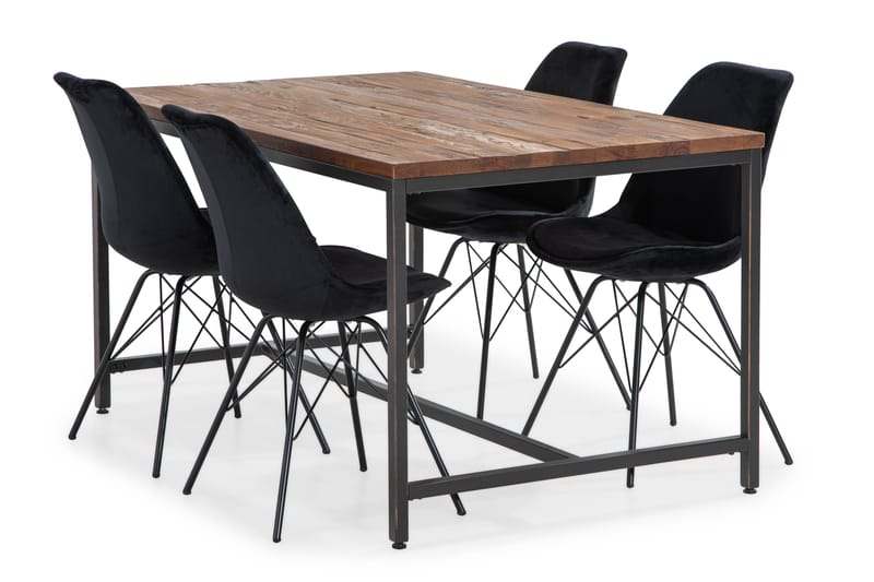 Matgrupp Limerick 140 cm med 4 Scale Stol Sammet - Brun|Svart - Möbler - Bord & matgrupp - Matgrupp