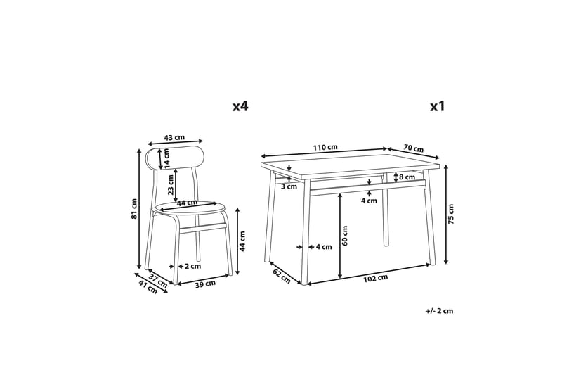 Matgrupp Lottum 110 cm Inkl 4 Stolar - Grå/Svart - Matgrupp