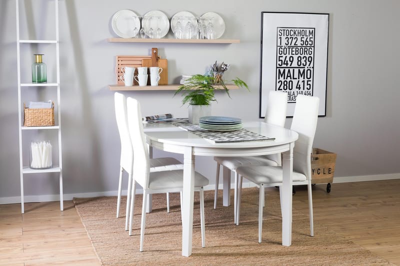 Matgrupp Lowisa Förlängningsbar 150 cm med 4 Fred Stol - Vit - Möbler - Bord & matgrupp - Matgrupp