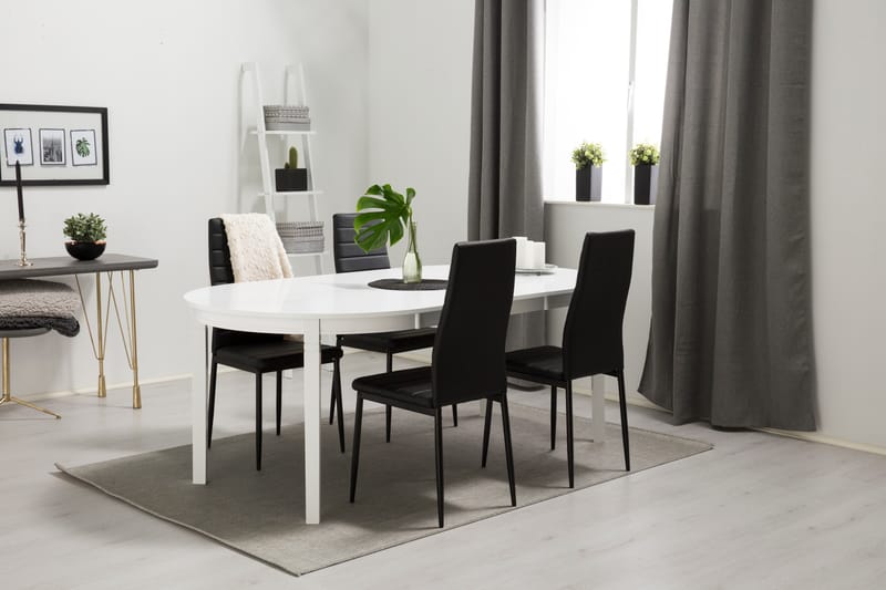 Matgrupp Lowisa Förlängningsbar 150 cm med 4 Fred Stol - Vit|Svart - Möbler - Bord & matgrupp - Matgrupp