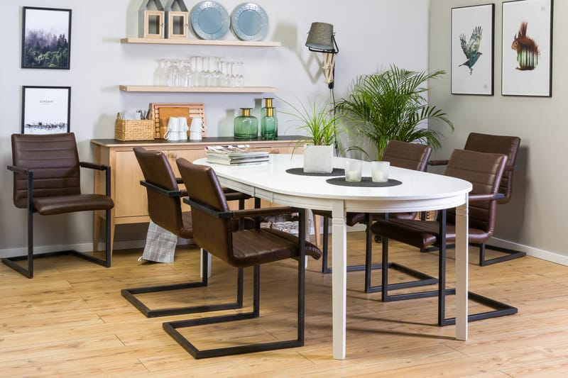 Matgrupp Lowisa Förlängningsbar 150 cm med 6 House Stol - Vit|Mörkbrun PU - Möbler - Bord & matgrupp - Matgrupp