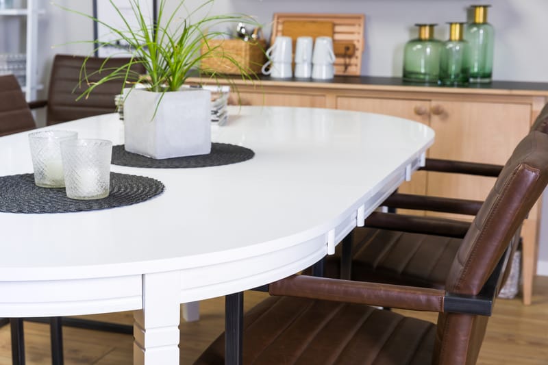 Matgrupp Lowisa Förlängningsbar 150 cm med 6 House Stol - Vit|Mörkbrun PU - Möbler - Bord & matgrupp - Matgrupp