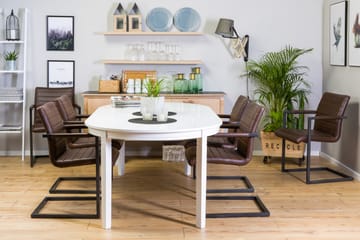 Matgrupp Lowisa Förlängningsbar 150 cm med 6 House Stol - Vit|Mörkbrun PU - Möbler - Bord & matgrupp - Matgrupp