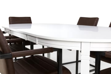 Matgrupp Lowisa Förlängningsbar 150 cm med 6 House Stol - Vit|Mörkbrun PU - Möbler - Bord & matgrupp - Matgrupp