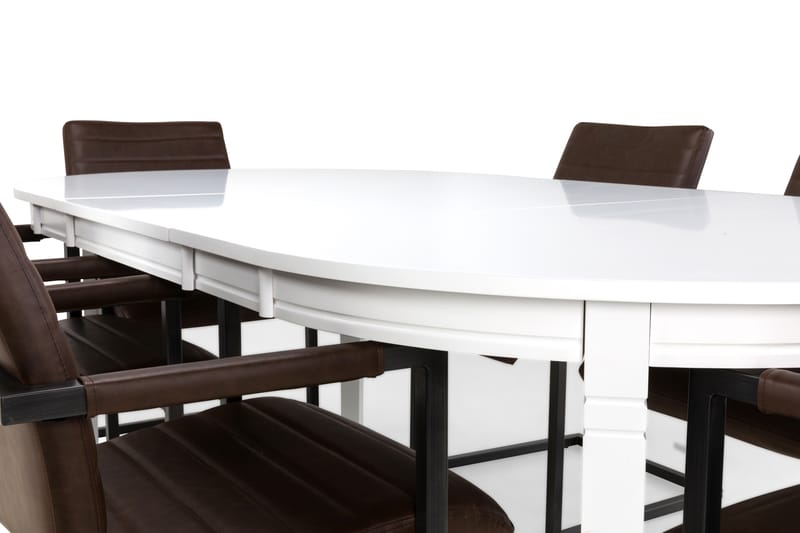 Matgrupp Lowisa Förlängningsbar 150 cm med 6 House Stol - Vit|Mörkbrun PU - Möbler - Bord & matgrupp - Matgrupp
