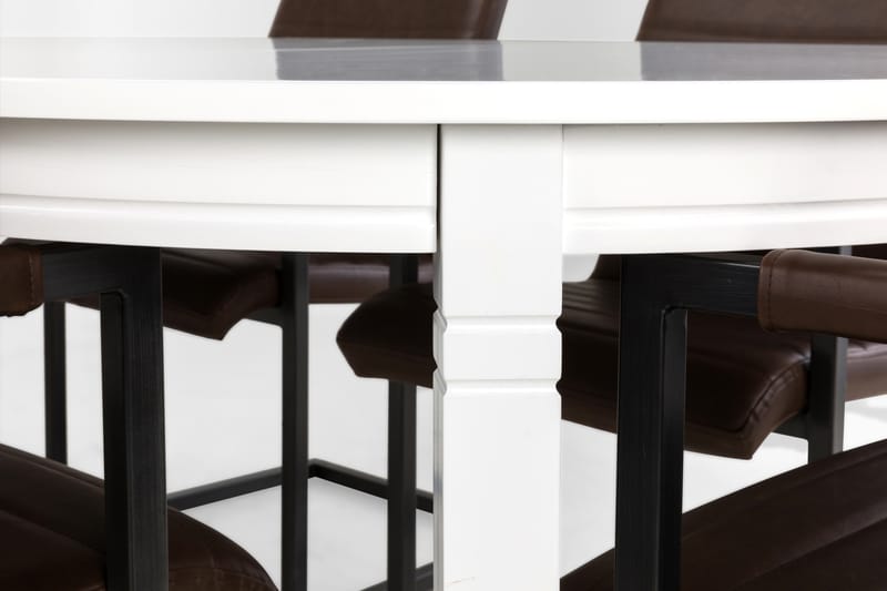Matgrupp Lowisa Förlängningsbar 150 cm med 6 House Stol - Vit|Mörkbrun PU - Möbler - Bord & matgrupp - Matgrupp