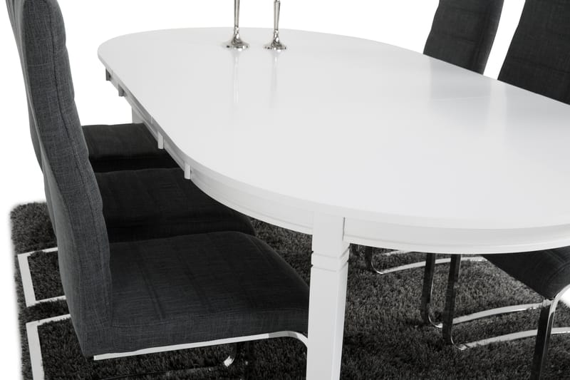 Matgrupp Lowisa Förlängningsbar 150 cm med 6 Jack Stol - Vit|Grå|Krom - Möbler - Bord & matgrupp - Matgrupp