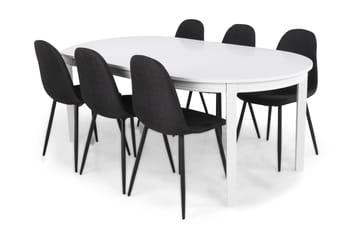 Matgrupp Lowisa Förlängningsbar 150 cm med 6 Naira Stol - Vit|Svart - Möbler - Bord & matgrupp - Matgrupp