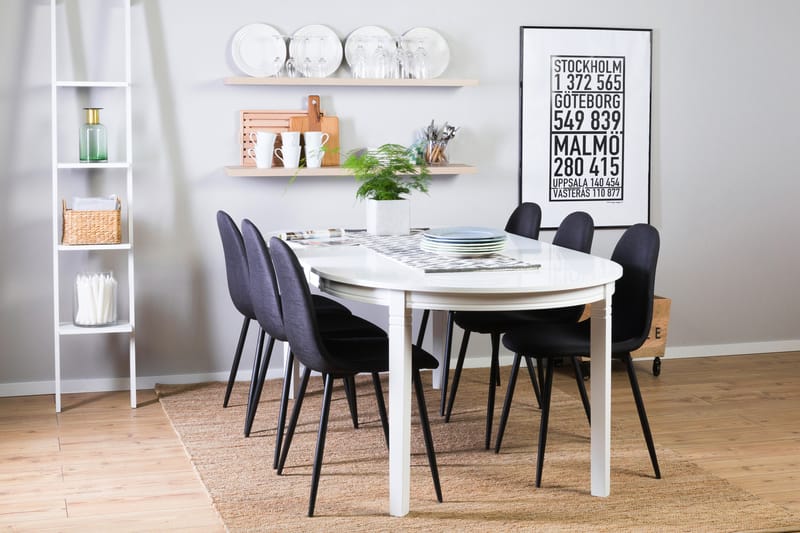 Matgrupp Lowisa Förlängningsbar 150 cm med 6 Naira Stol - Vit|Svart - Möbler - Bord & matgrupp - Matgrupp