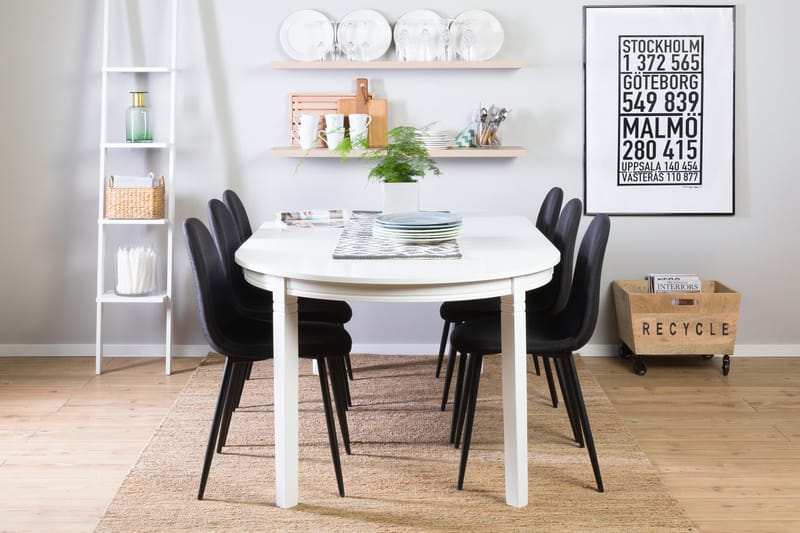 Matgrupp Lowisa Förlängningsbar 150 cm med 6 Naira Stol - Vit|Svart - Möbler - Bord & matgrupp - Matgrupp
