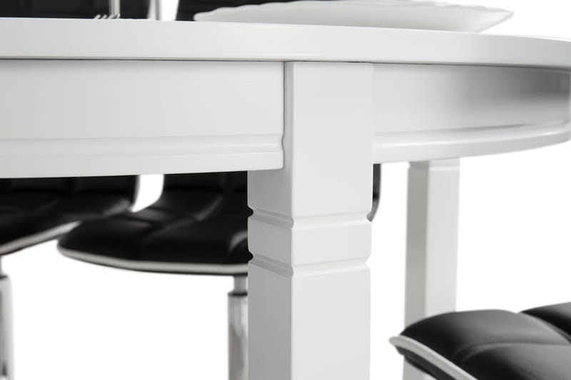 Matgrupp Lowisa Förlängningsbar 150 cm med 6 Shaw Stol - Vit|Svart PU|Krom - Möbler - Bord & matgrupp - Matgrupp