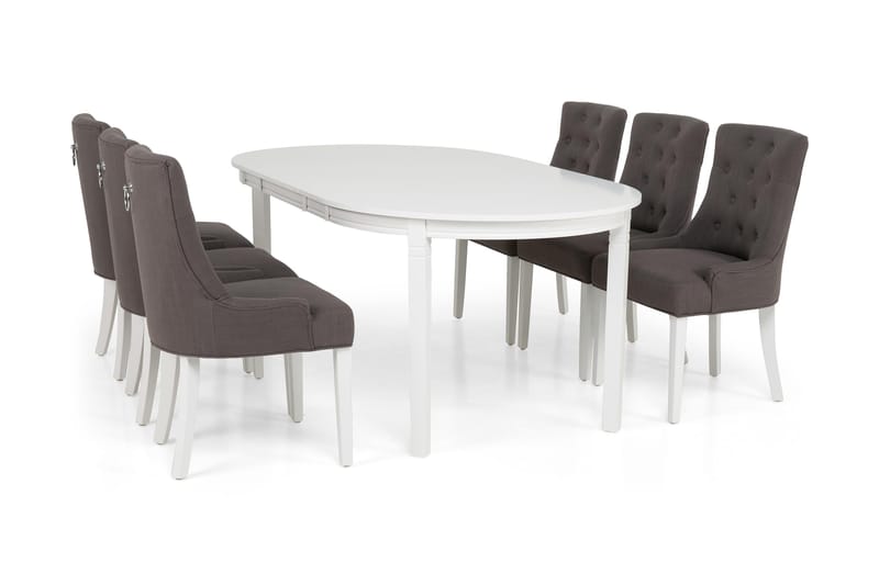 Matgrupp Lowisa Förlängningsbar 150 cm Oval + 6 Ophelia Stol - Grå|Vit - Möbler - Bord & matgrupp - Matgrupp
