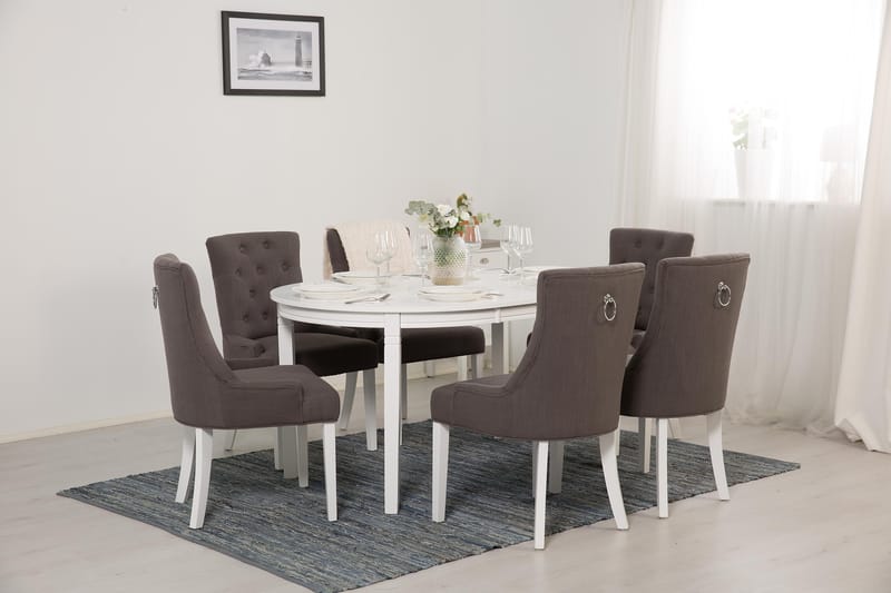 Matgrupp Lowisa Förlängningsbar 150 cm Oval + 6 Ophelia Stol - Grå|Vit - Möbler - Bord & matgrupp - Matgrupp
