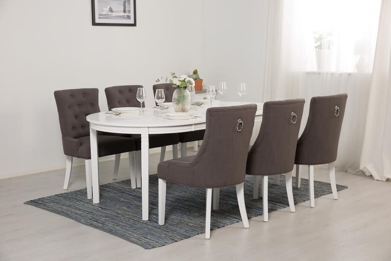 Matgrupp Lowisa Förlängningsbar 150 cm Oval + 6 Ophelia Stol - Grå|Vit - Möbler - Bord & matgrupp - Matgrupp