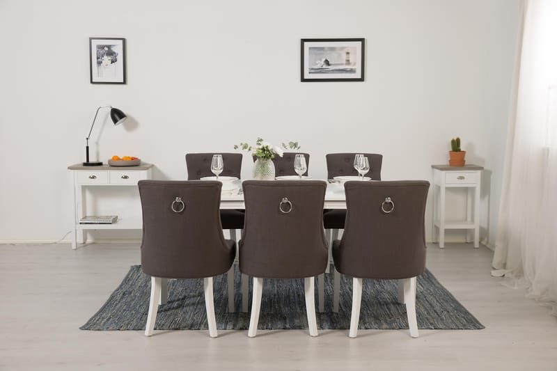 Matgrupp Lowisa Förlängningsbar 150 cm Oval + 6 Ophelia Stol - Grå|Vit - Möbler - Bord & matgrupp - Matgrupp