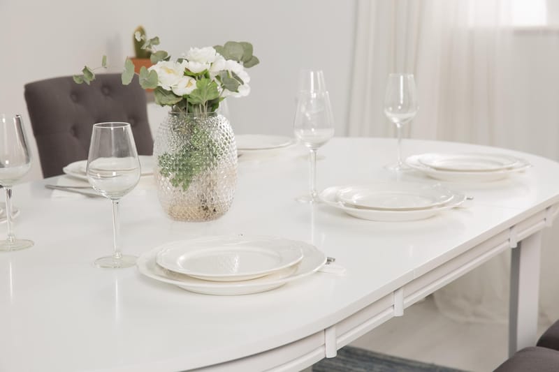 Matgrupp Lowisa Förlängningsbar 150 cm Oval + 6 Ophelia Stol - Grå|Vit - Möbler - Bord & matgrupp - Matgrupp