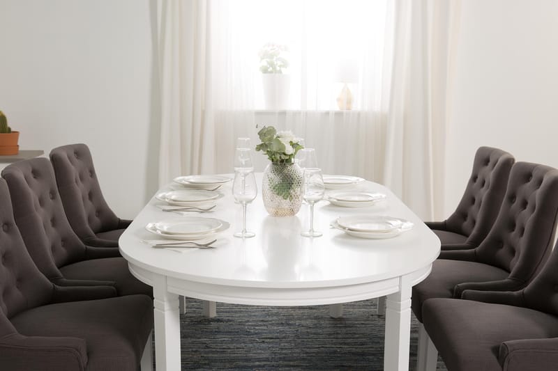 Matgrupp Lowisa Förlängningsbar 150 cm Oval + 6 Ophelia Stol - Grå|Vit - Möbler - Bord & matgrupp - Matgrupp