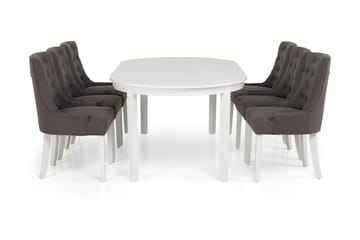 Matgrupp Lowisa Förlängningsbar 150 cm Oval + 6 Ophelia Stol - Grå|Vit - Möbler - Bord & matgrupp - Matgrupp