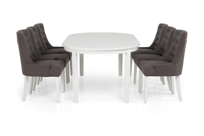 Matgrupp Lowisa Förlängningsbar 150 cm Oval + 6 Ophelia Stol - Grå|Vit - Möbler - Bord & matgrupp - Matgrupp
