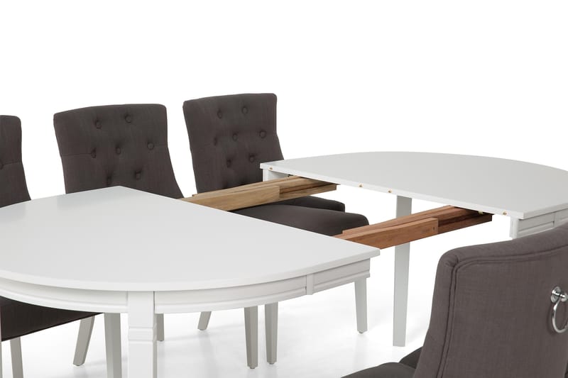 Matgrupp Lowisa Förlängningsbar 150 cm Oval + 6 Ophelia Stol - Grå|Vit - Möbler - Bord & matgrupp - Matgrupp