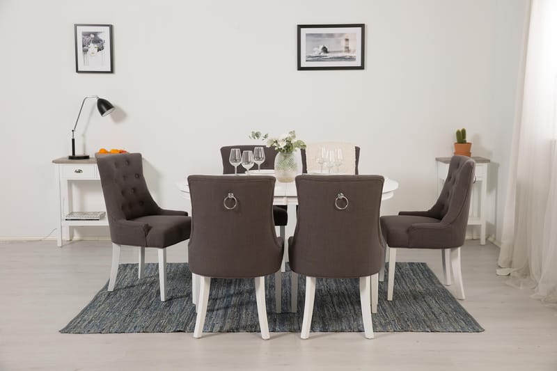 Matgrupp Lowisa Förlängningsbar 150 cm Oval + 6 Ophelia Stol - Grå|Vit - Möbler - Bord & matgrupp - Matgrupp