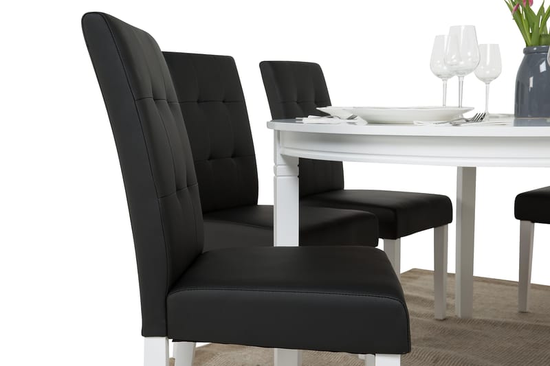 Matgrupp Lowisa Förlängningsbar 150 cm Oval med 6 Leo Stol - Vit|Svart - Möbler - Bord & matgrupp - Matgrupp