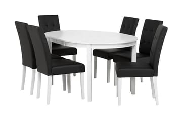 Matgrupp Lowisa Förlängningsbar 150 cm Oval med 6 Leo Stol - Vit|Svart - Möbler - Bord & matgrupp - Matgrupp