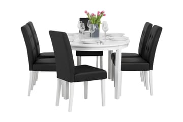 Matgrupp Lowisa Förlängningsbar 150 cm Oval med 6 Leo Stol - Vit|Svart - Möbler - Bord & matgrupp - Matgrupp