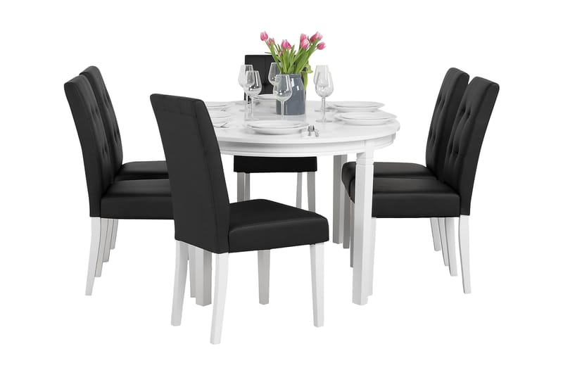 Matgrupp Lowisa Förlängningsbar 150 cm Oval med 6 Leo Stol - Vit|Svart - Möbler - Bord & matgrupp - Matgrupp