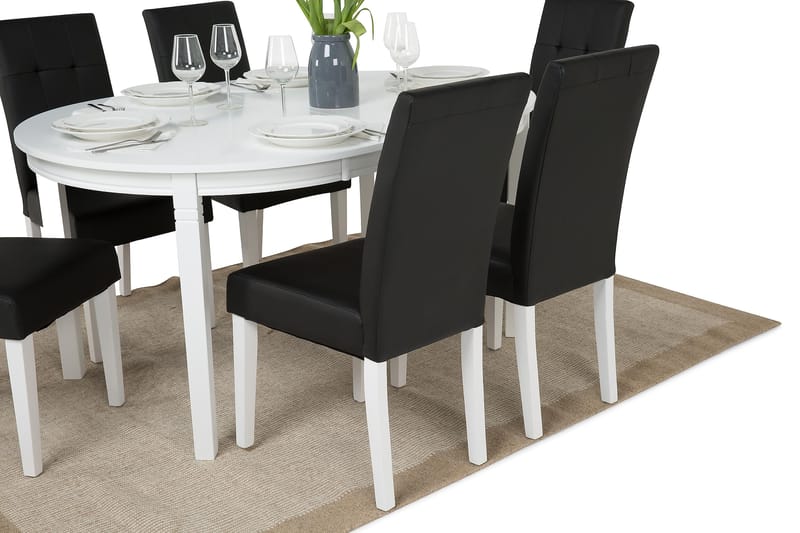 Matgrupp Lowisa Förlängningsbar 150 cm Oval med 6 Leo Stol - Vit|Svart - Möbler - Bord & matgrupp - Matgrupp