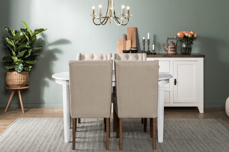 Matgrupp Lowisa Förlängningsbar med 4 Isolde Stol - Vit|Beige - Möbler - Bord & matgrupp - Matgrupp