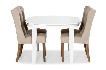 Matgrupp Lowisa Förlängningsbar med 4 Isolde Stol - Vit|Beige - Möbler - Bord & matgrupp - Matgrupp
