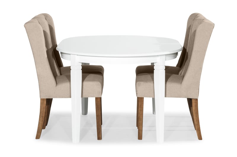 Matgrupp Lowisa Förlängningsbar med 4 Isolde Stol - Vit|Beige - Möbler - Bord & matgrupp - Matgrupp