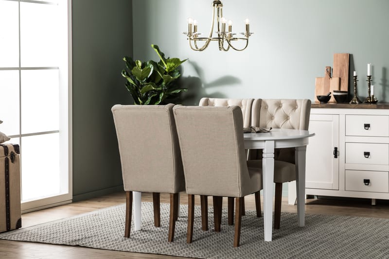 Matgrupp Lowisa Förlängningsbar med 4 Isolde Stol - Vit|Beige - Möbler - Bord & matgrupp - Matgrupp