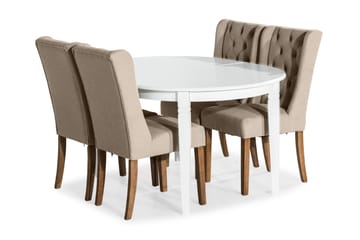 Matgrupp Lowisa Förlängningsbar med 4 Isolde Stol - Vit|Beige - Möbler - Bord & matgrupp - Matgrupp