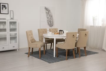 Matgrupp Lowisa Vit med 6st Ophelia stolar Tyg - Beige|Vit - Möbler - Bord & matgrupp - Matgrupp