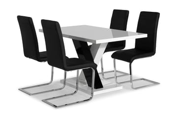 Matgrupp Mendoza 140 cm med 4 Jack Stol - Vit|Svart|Svart PU|Krom - Möbler - Bord & matgrupp - Matgrupp