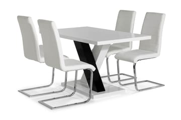 Matgrupp Mendoza 140 cm med 4 Jack Stol - Vit|Svart|Svart PU|Krom - Möbler - Bord & matgrupp - Matgrupp