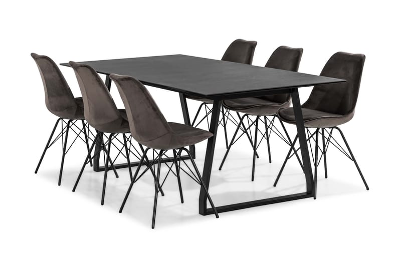 Matgrupp Mila 200 cm med 6 Scale Stol Sammet - Svart|Grå - Möbler - Bord & matgrupp - Matgrupp