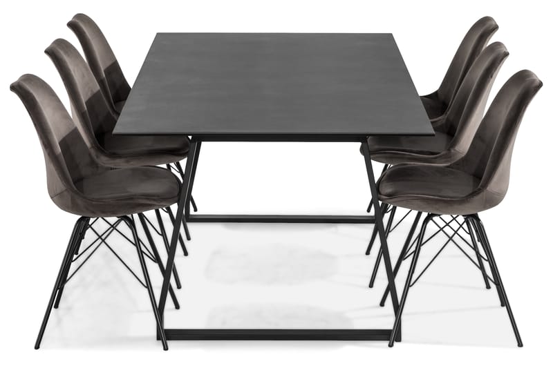 Matgrupp Mila 200 cm med 6 Scale Stol Sammet - Svart|Grå - Möbler - Bord & matgrupp - Matgrupp
