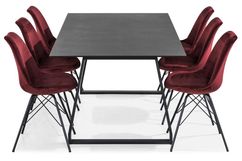 Matgrupp Mila 200 cm med 6 Scale Stol Sammet - Svart|Röd - Möbler - Bord & matgrupp - Matgrupp