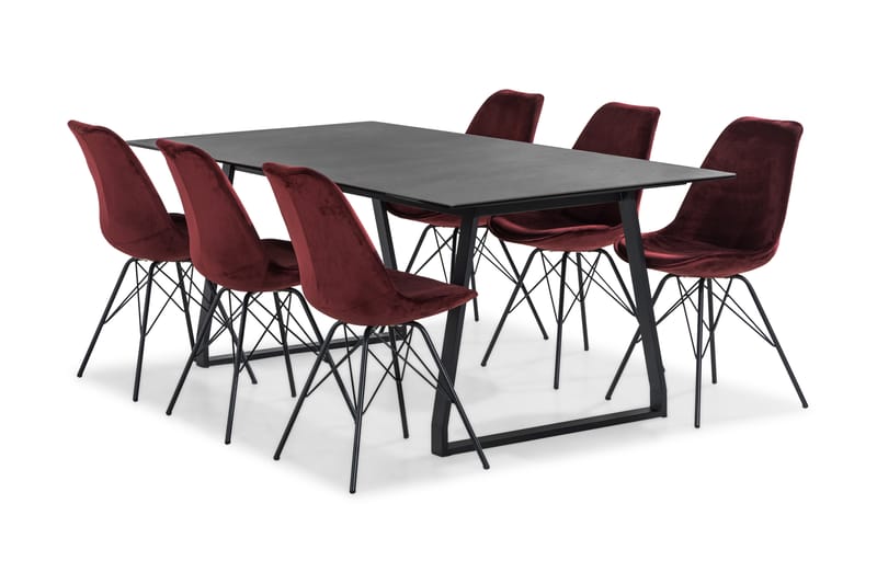 Matgrupp Mila 200 cm med 6 Scale Stol Sammet - Svart|Röd - Möbler - Bord & matgrupp - Matgrupp