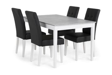 Matgrupp Montague 140 cm med 4 Leo Stol - Betonglook|Vit|Svart PU - Möbler - Bord & matgrupp - Matgrupp