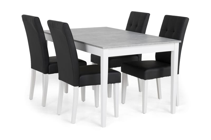 Matgrupp Montague 140 cm med 4 Leo Stol - Betonglook|Vit|Svart PU - Möbler - Bord & matgrupp - Matgrupp
