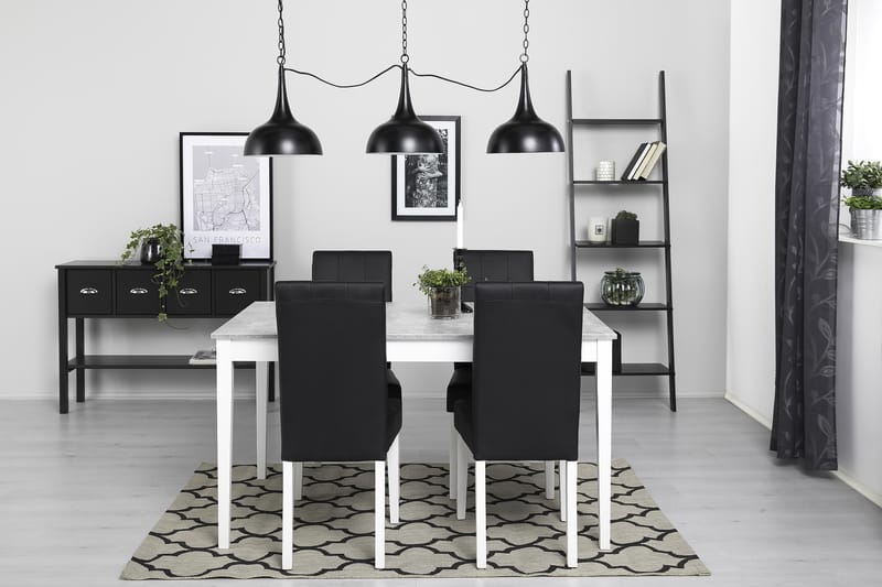 Matgrupp Montague 140 cm med 4 Leo Stol - Betonglook|Vit|Svart PU - Möbler - Bord & matgrupp - Matgrupp